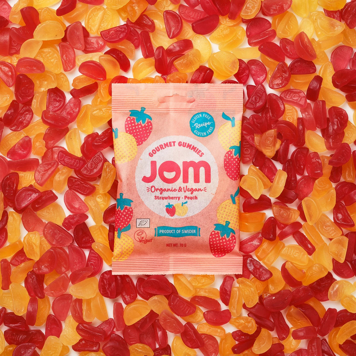 JOM - Organic and Vegan Strawberry & Peach Gummies 16 x 70g