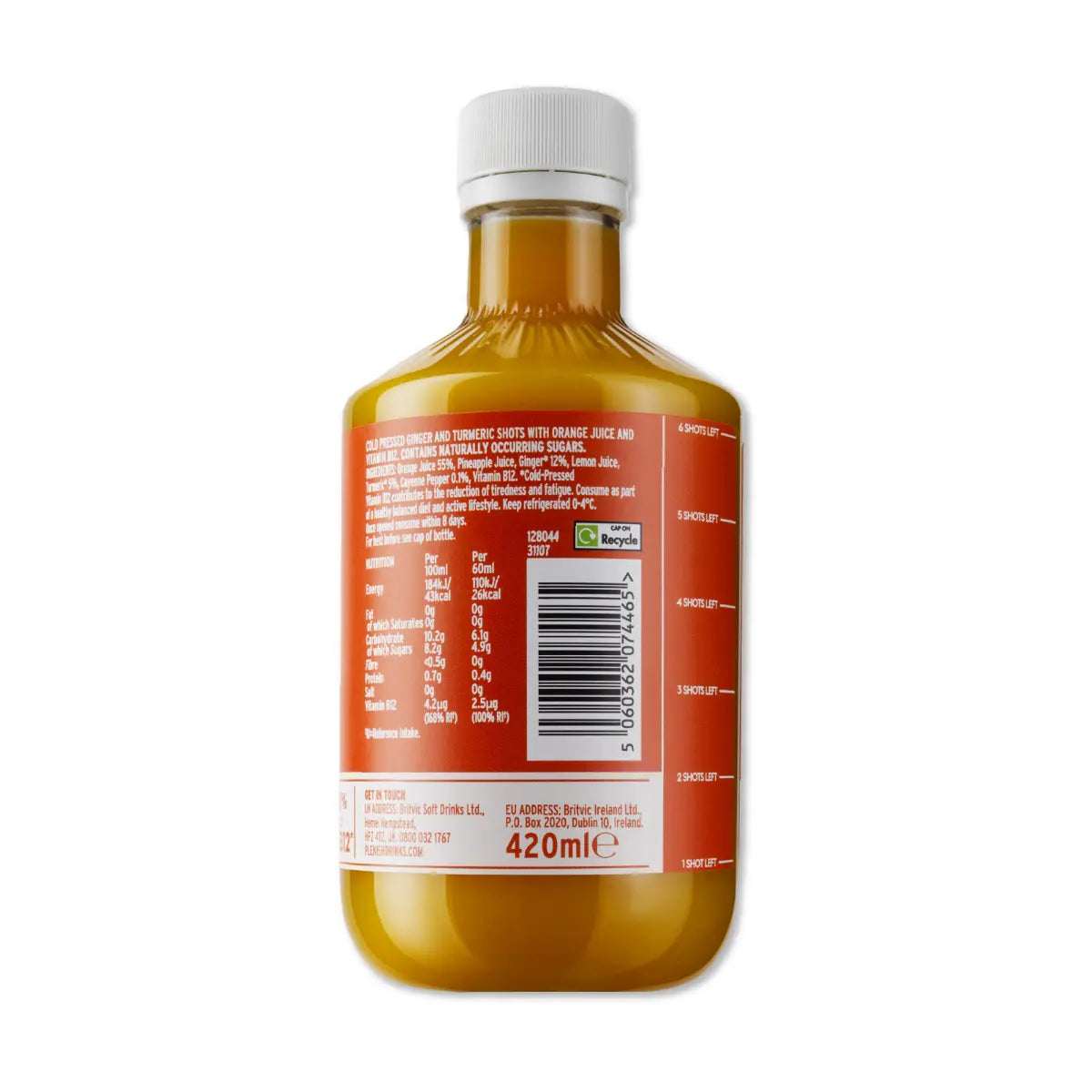 Plenish Turmeric Recovery Shots Pack 4 x 420ml Dosing Bottles Back