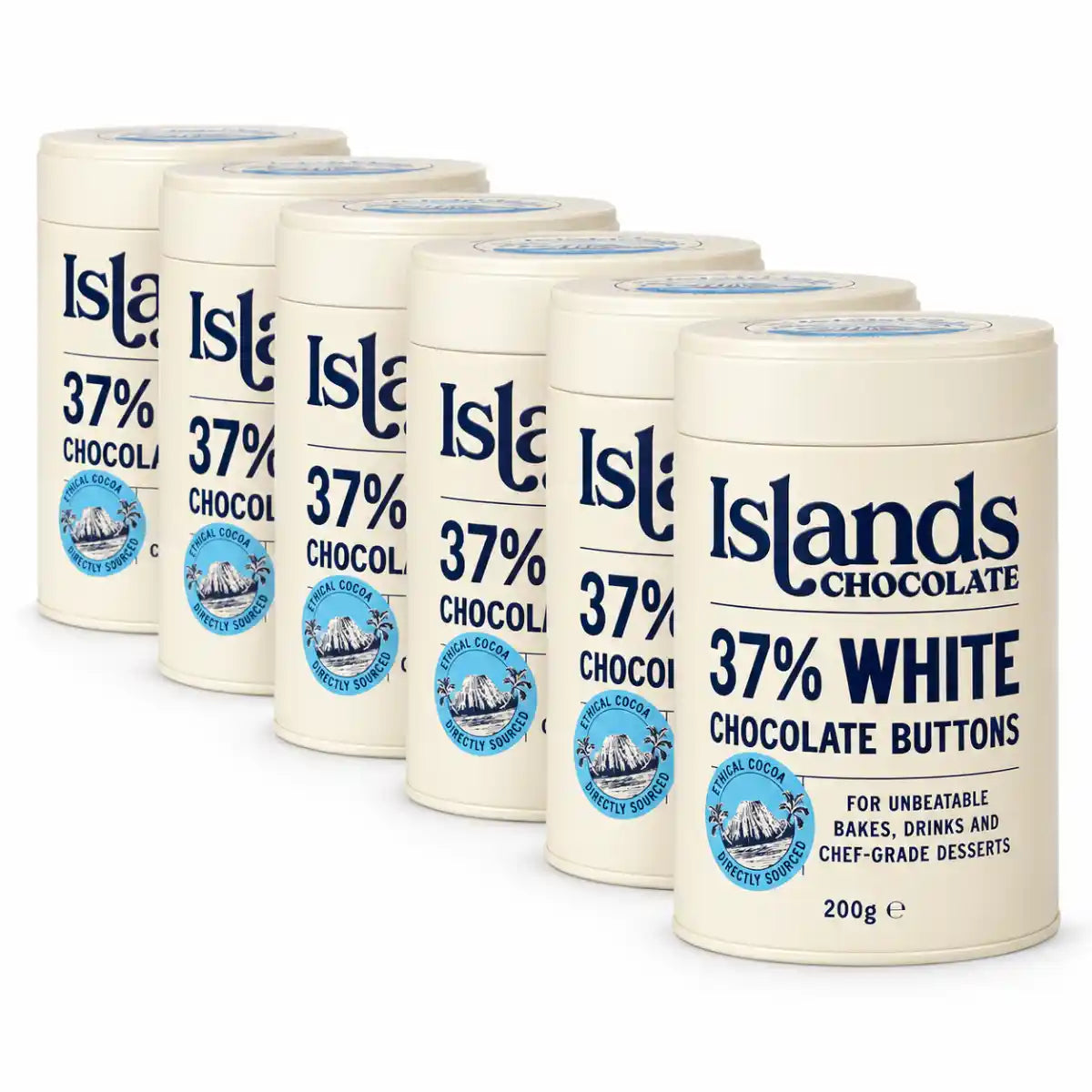 Islands Chocolate - 37% White Chocolate Buttons 200g Tin - Case of 6