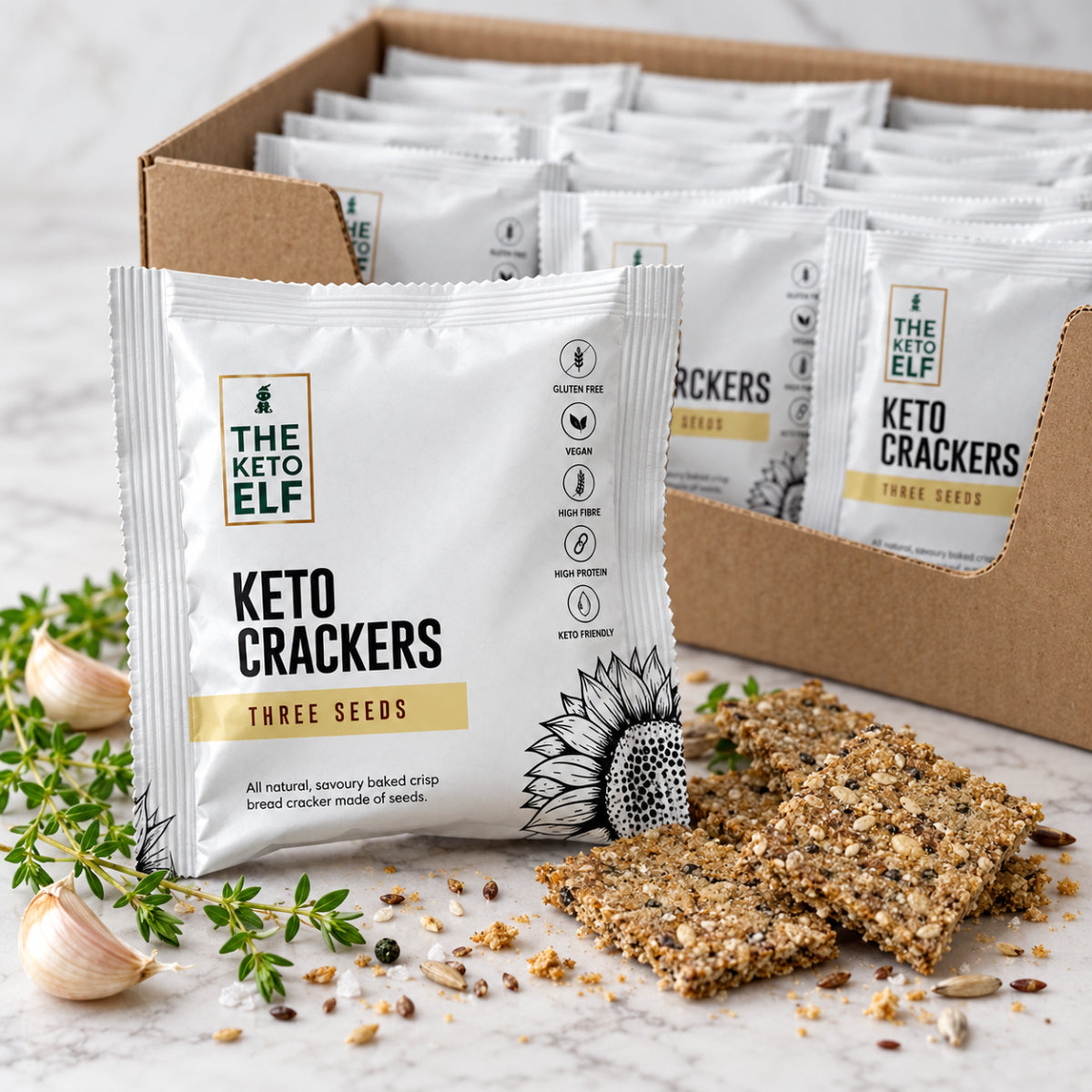 The Keto Elf Three Seeds Keto Crackers 30g - Case of 20