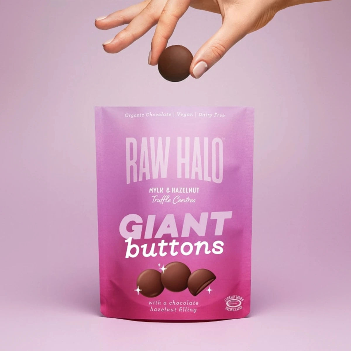 Raw Halo Mylk & Hazelnut Giant Chocolate Buttons 90g - Case of 8