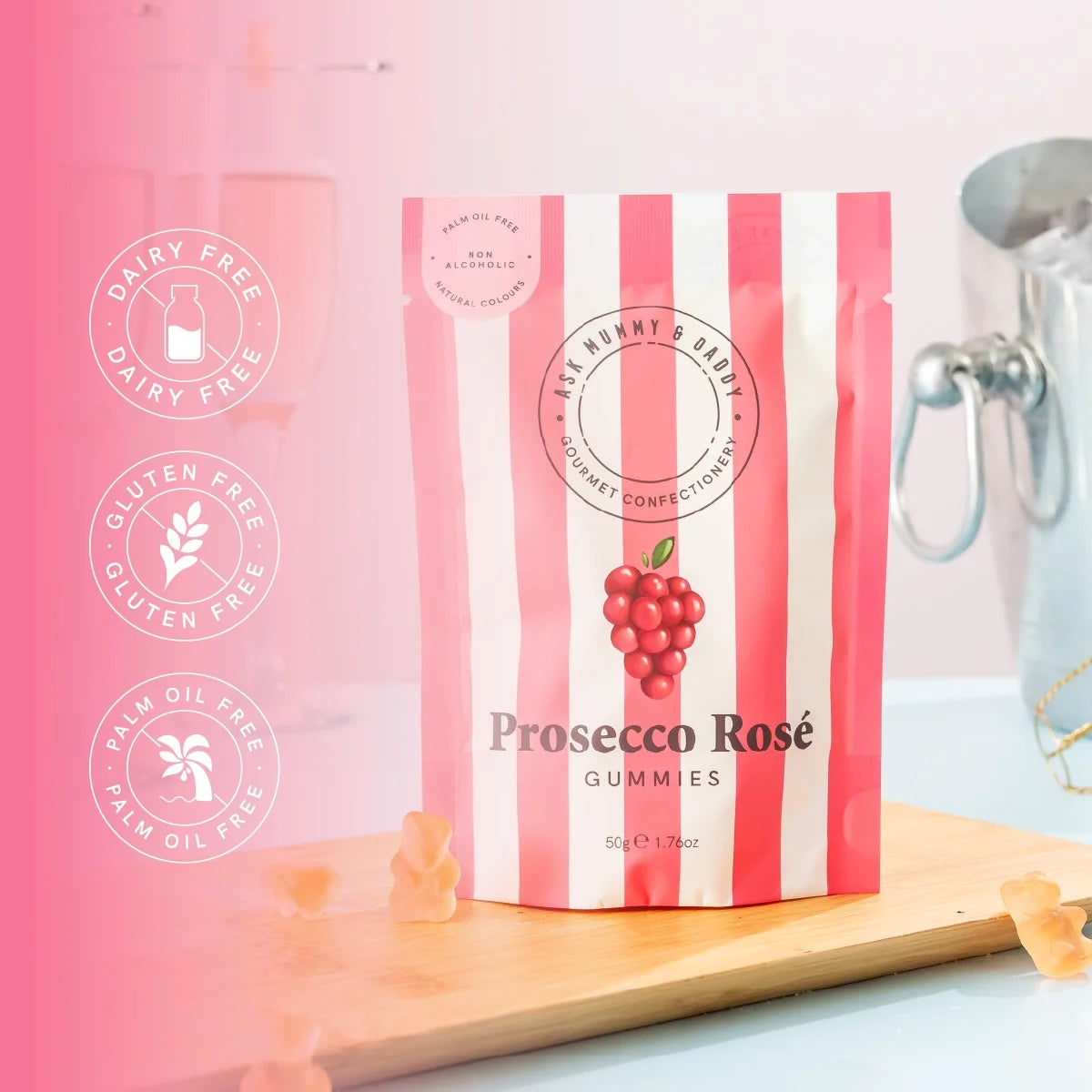 Ask Mummy & Daddy Prosecco Rose Gummies 50g - Case of 16