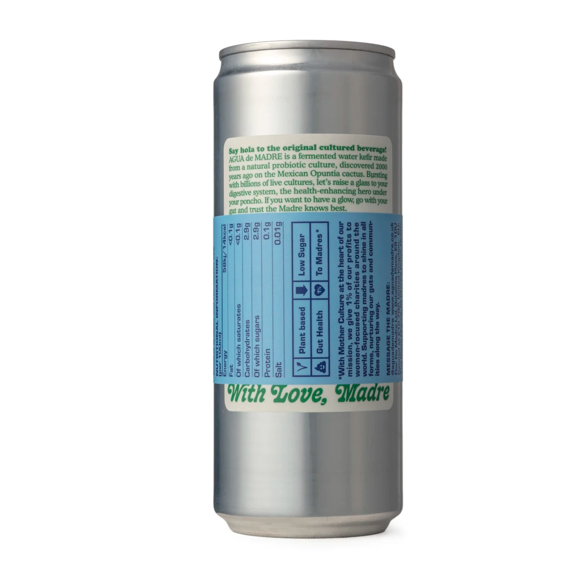 Agua de Madre - Passionfruit & Raspberry Water Kefir 33cl Back of Can