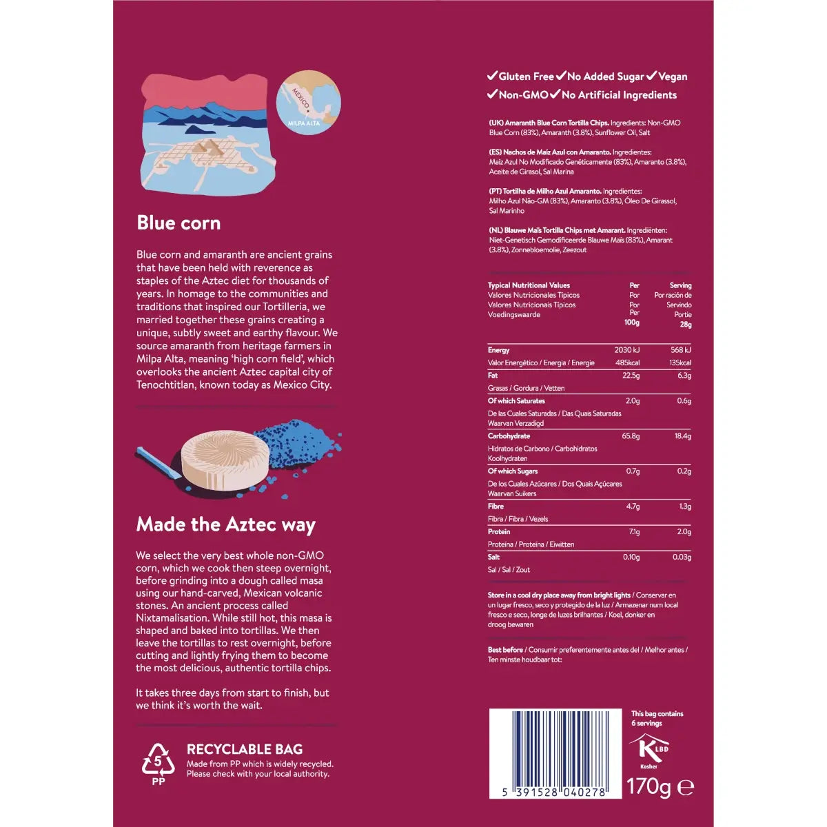 Blanco Niño - Authentic Tortilla Chips Blue Corn 8 x 170g Back