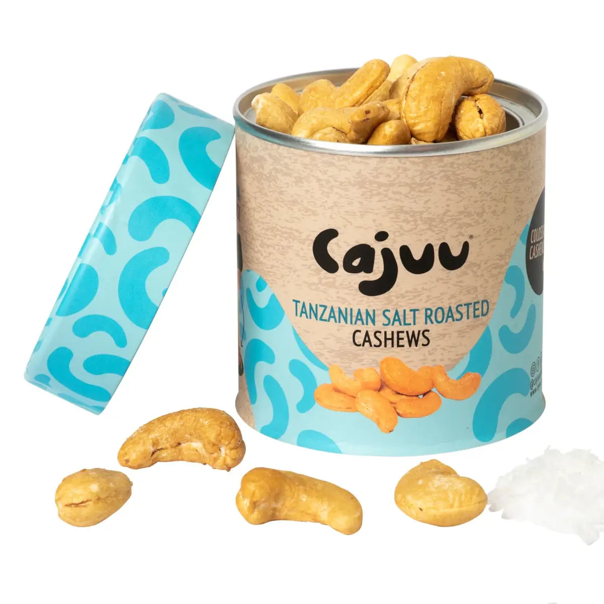 Cajuu Tanzanian Salt Roasted Cashew  Tube 100g - Case of 6 Open
