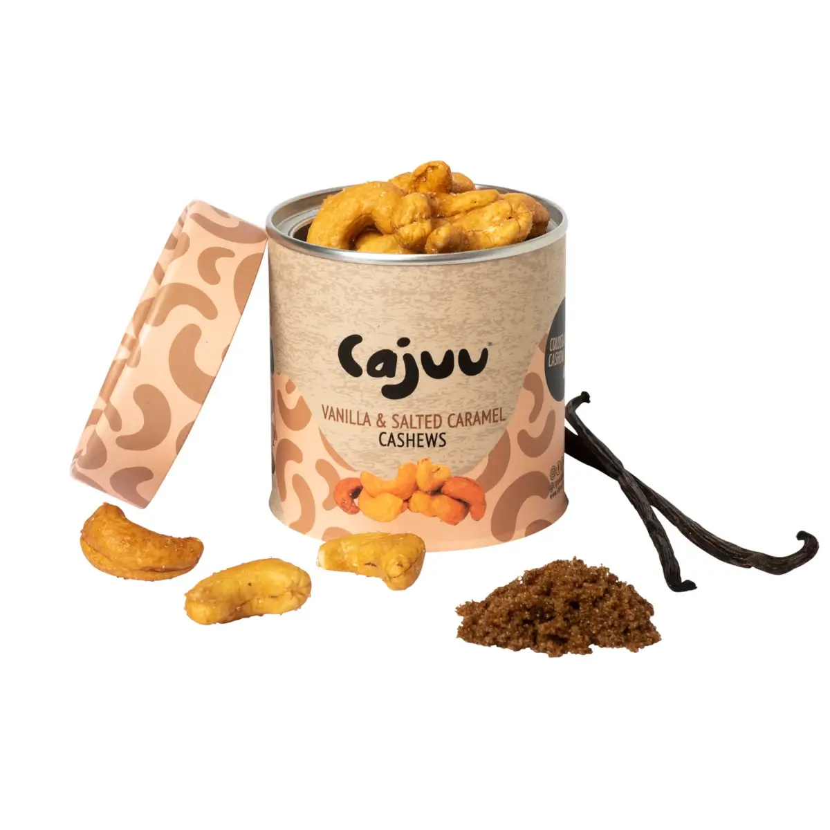 Cajuu Vanilla Salted Caramel Cashew Tube 100g - Case of 6 Open