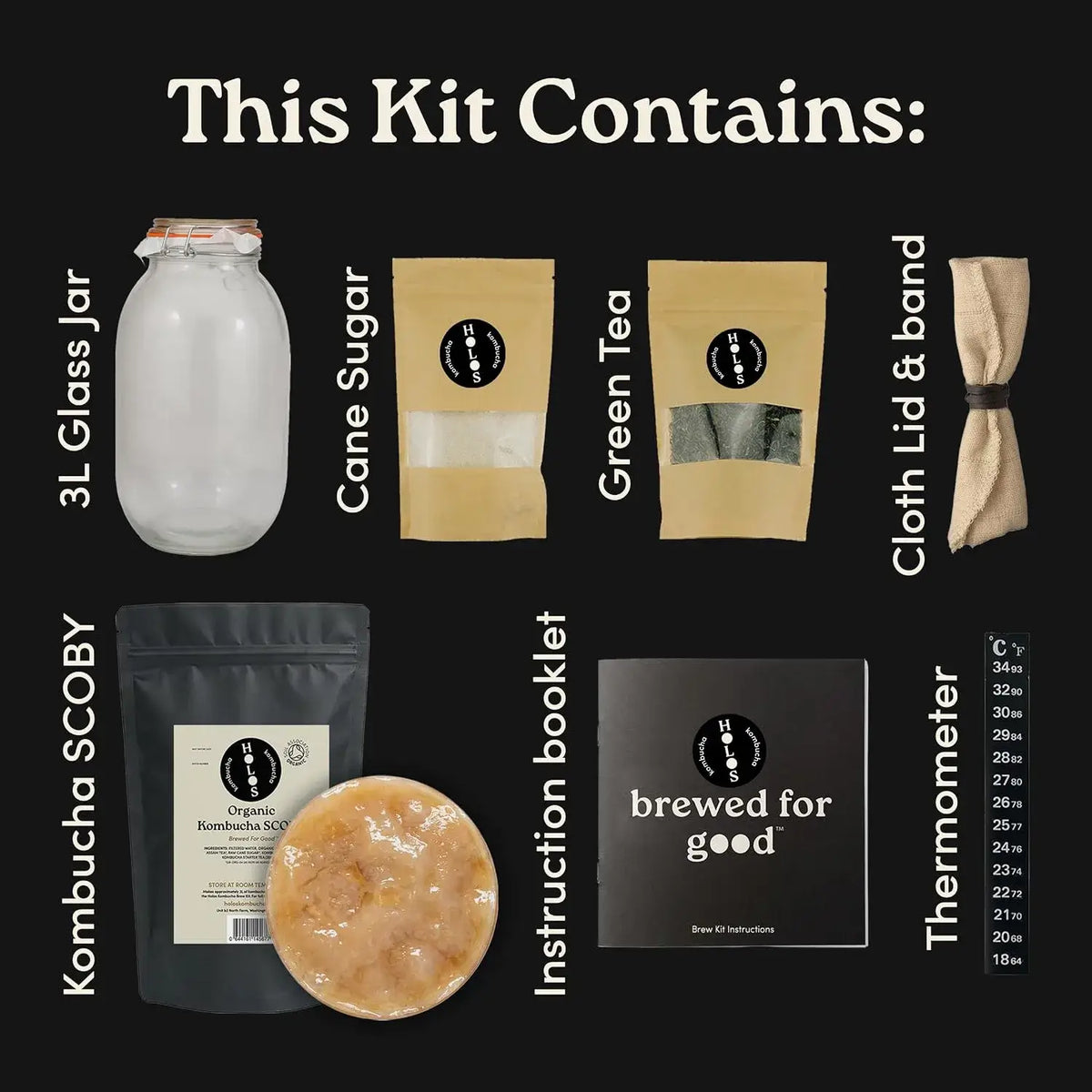 Holos Organic Kombucha Home Brew Starter Kit Gift with SCOBY