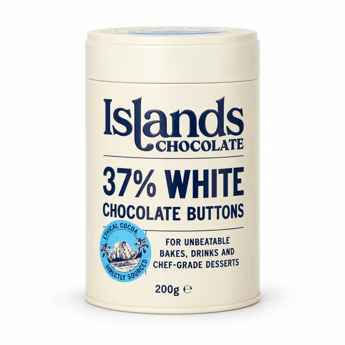 Islands Chocolate - 37% White Chocolate Buttons 200g Tin - Case of 6