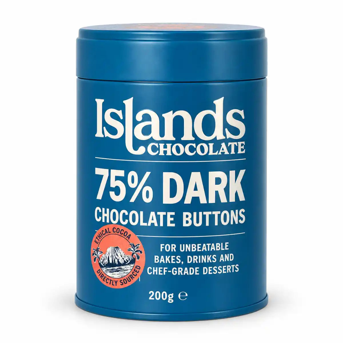 Islands Chocolate - 75% Dark Chocolate Buttons 200g Tin - Case of 6