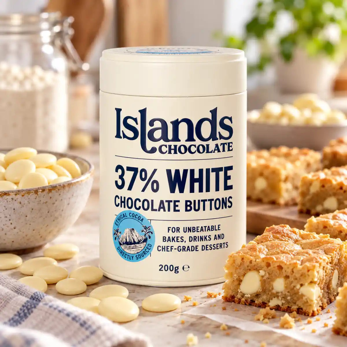 Islands Chocolate - 37% White Chocolate Buttons 200g Tin - Case of 6