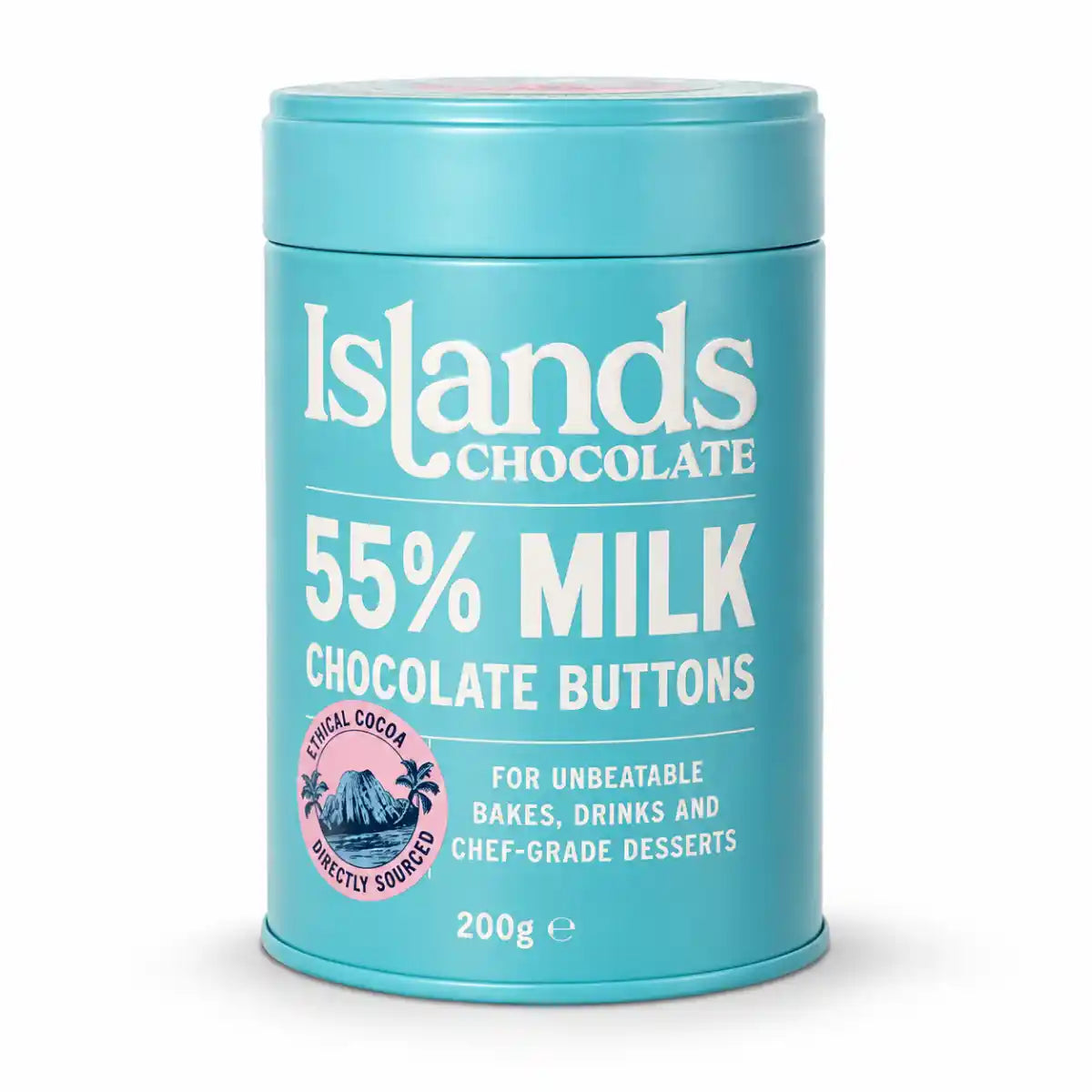Islands Chocolate - 55% Milk Chocolate Buttons 200g Tin - Case of 6