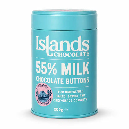 Islands Chocolate - 55% Milk Chocolate Buttons 200g Tin - Case of 6