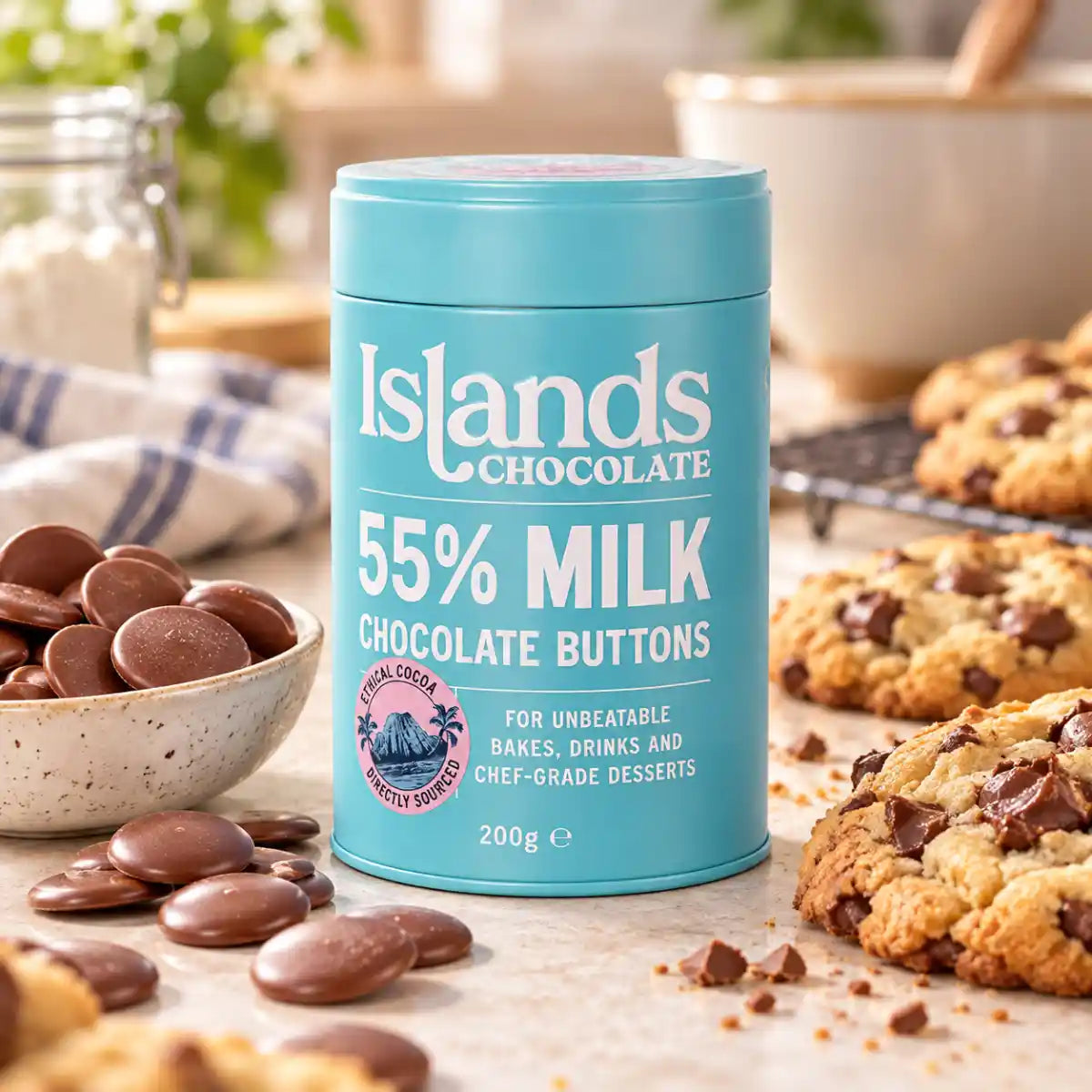 Islands Chocolate - 55% Milk Chocolate Buttons 200g Tin - Case of 6