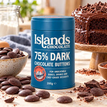 Islands Chocolate - 75% Dark Chocolate Buttons 200g Tin - Case of 6