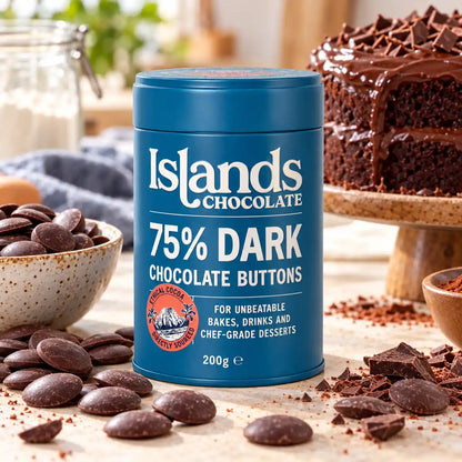 Islands Chocolate - 75% Dark Chocolate Buttons 200g Tin - Case of 6