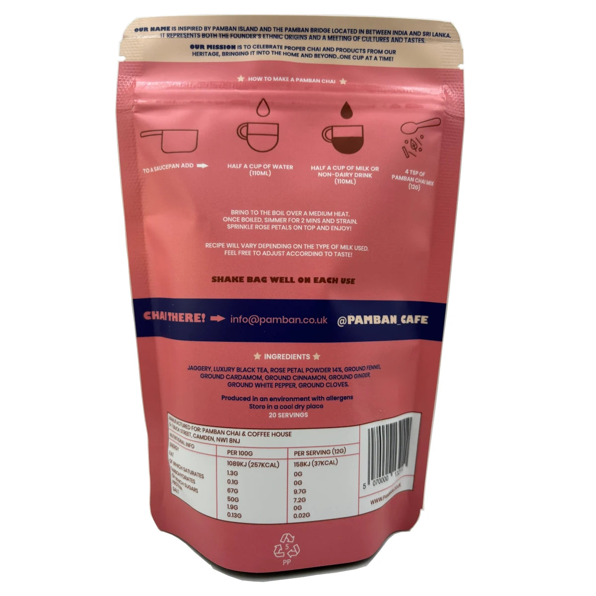 Pamban - Rose Chai (Brew & Strain) 12 x 250g Back