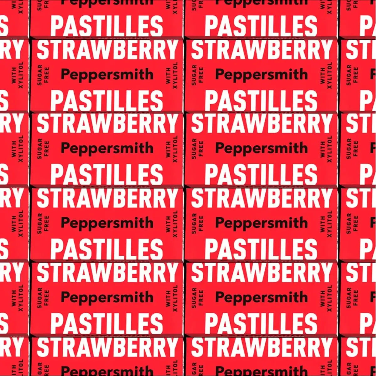 Peppersmith - Vegan Stawberry Dental Pastilles 12 x 15g side by side