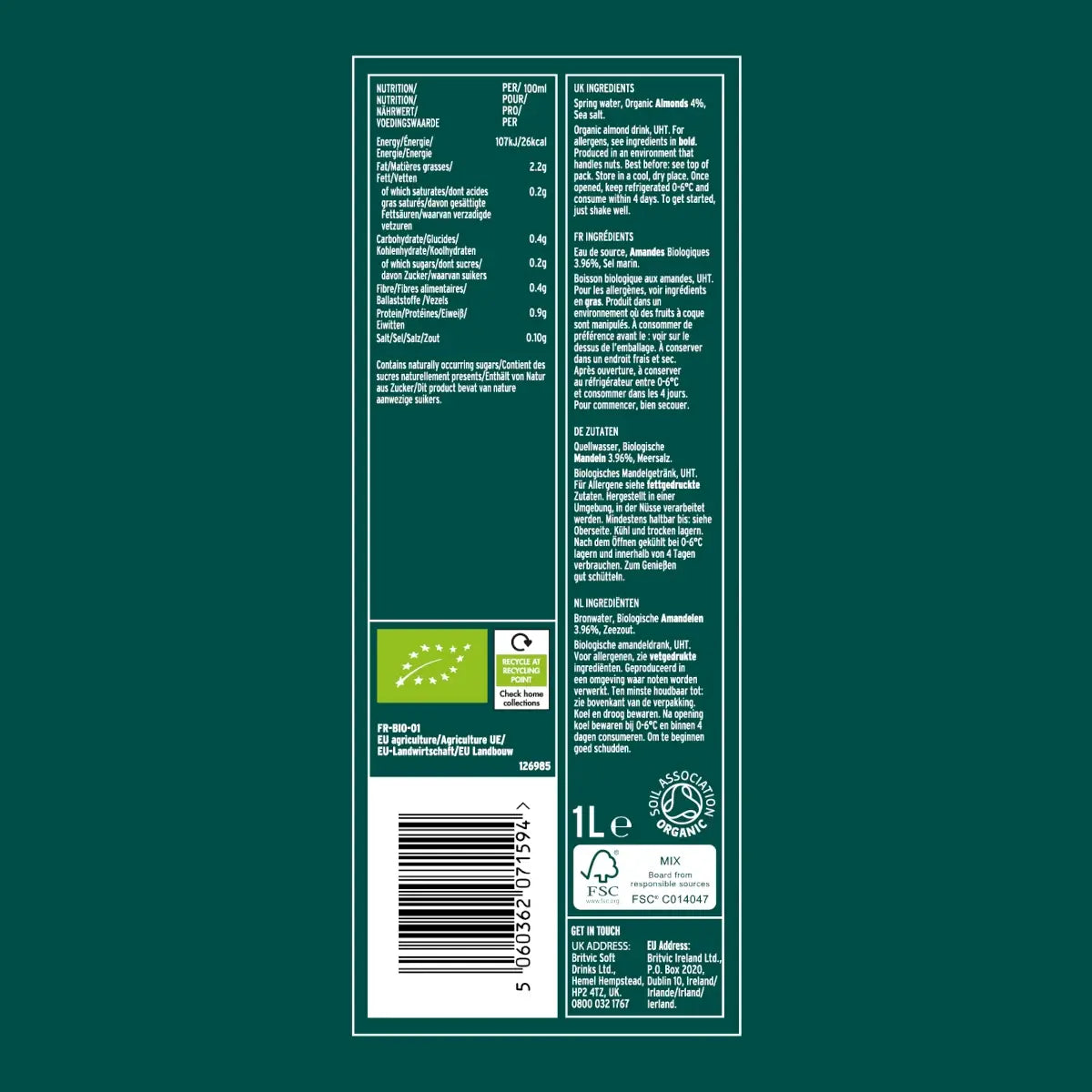 Plenish - Organic Almond Milk 8 x 1L