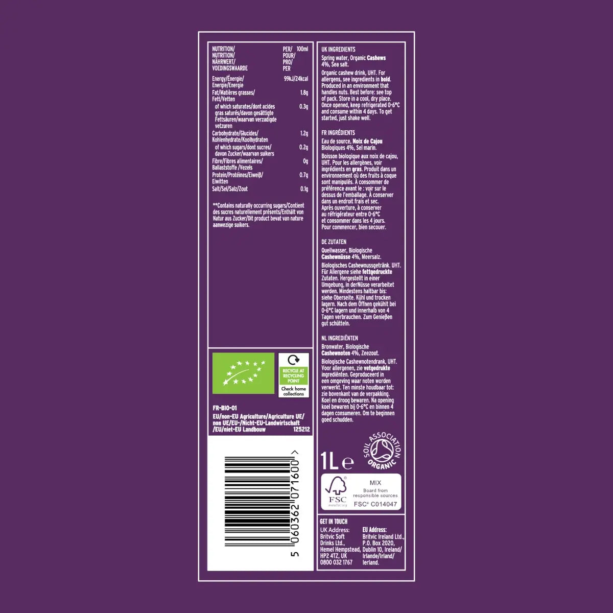 Plenish - Organic Cashew Milk 8 x 1L