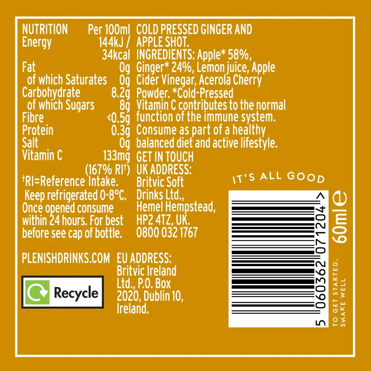 Plenish - Ginger Immunity Shots