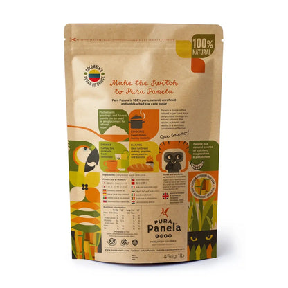 Pura Panela 100% Raw Sugar Cane 454g - Case of 6 Back of bag