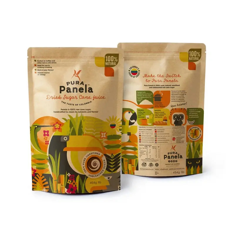 Pura Panela 100% Raw Sugar Cane 454g - Case of 6 front and back of bag