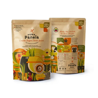 Pura Panela 100% Raw Sugar Cane 454g - Case of 6 front and back of bag