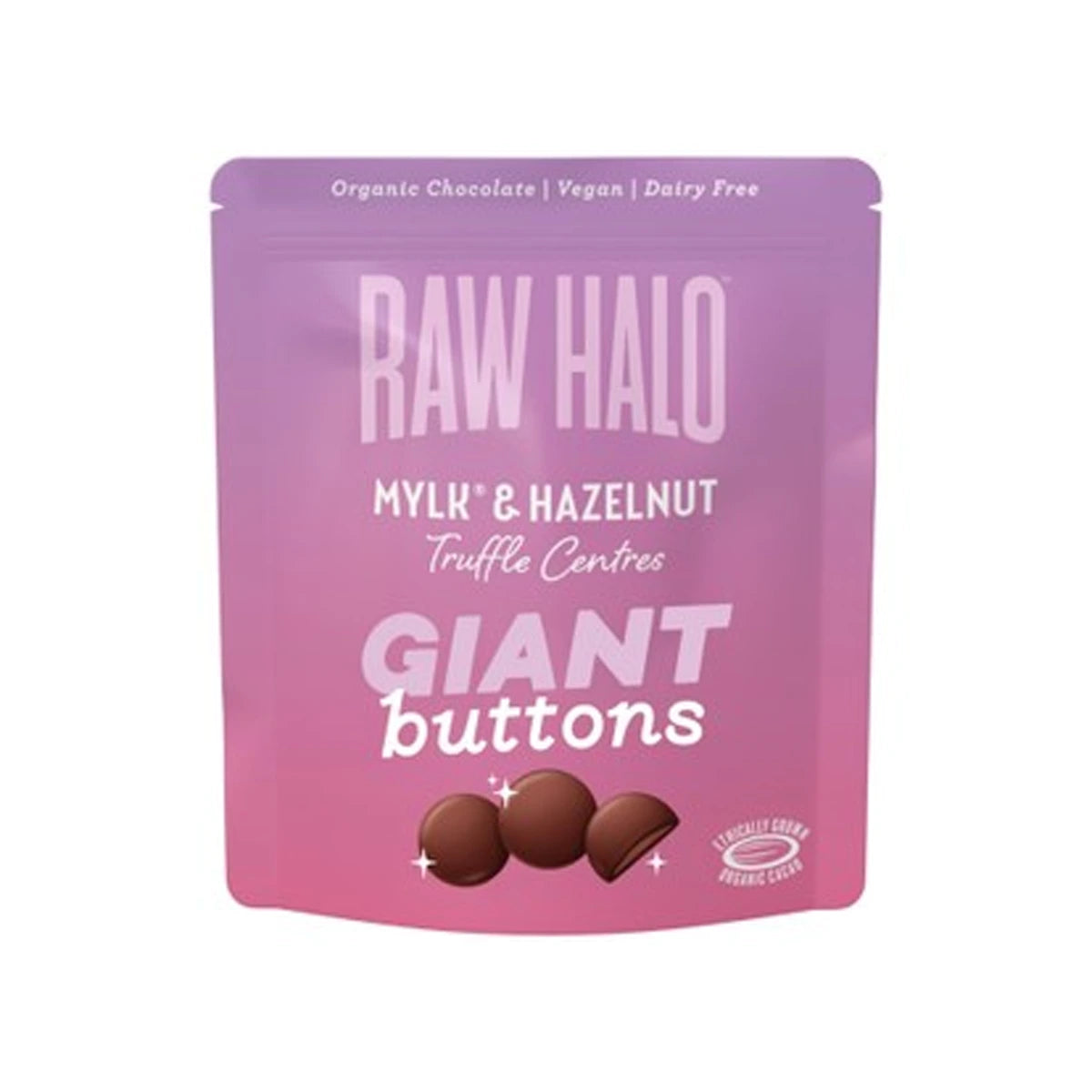 Raw Halo Mylk & Hazelnut Giant Chocolate Buttons 90g - Case of 8