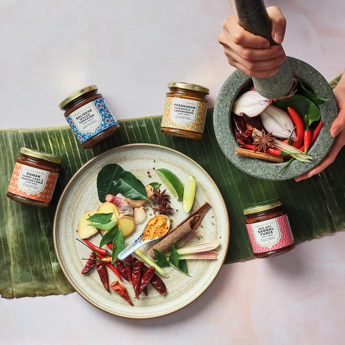Rempapa sauces full range with pestle and mortar