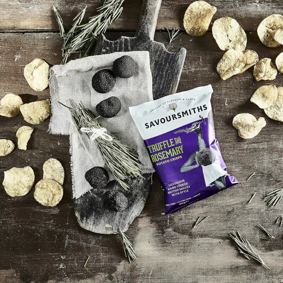 Savourmiths  - Truffle and Rosemary Luxury Potato Crisps 24 x 40g Lifestyle 2