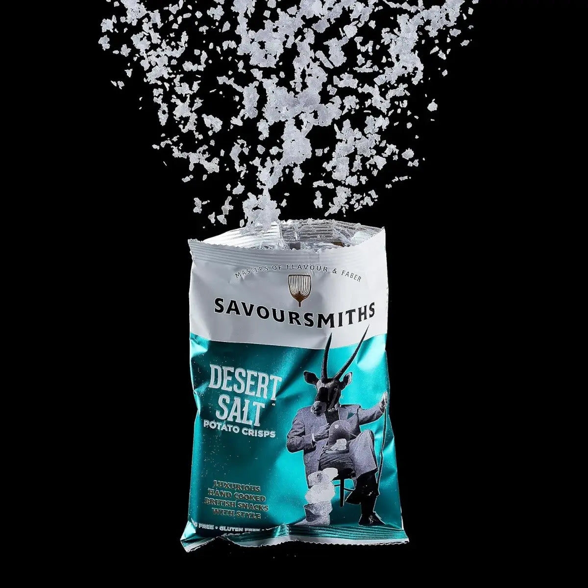 Savoursmiths  - Desert Salt Luxury Potato Crisps 40g with salt bursting out the top of the packet