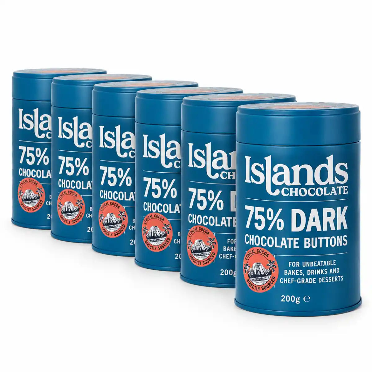 Islands Chocolate - 75% Dark Chocolate Buttons 200g Tin - Case of 6