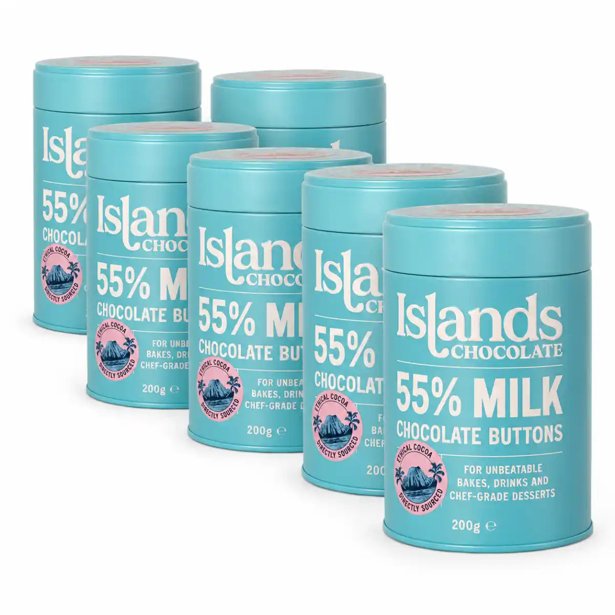 Islands Chocolate - 55% Milk Chocolate Buttons 200g Tin - Case of 6
