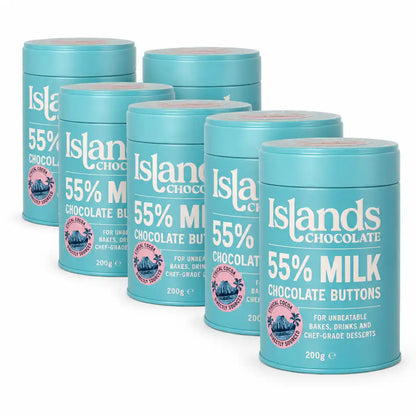 Islands Chocolate - 55% Milk Chocolate Buttons 200g Tin - Case of 6