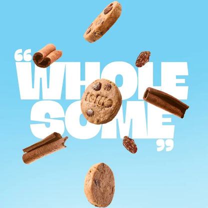 Teffie - Cinnamon Sultana Superblend Bites 12 x 35g on a blue background with white text that says "wholesome"