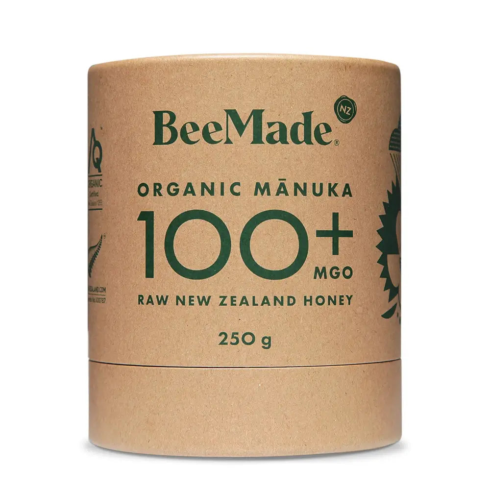 BeeMade - Organic Mànuka Honey MGO 100+ 250g cardboard tube packaging