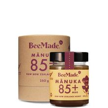 BeeMade - Harvest Mànuka Honey MGO 85+ 250g next to cardboard tube packaging