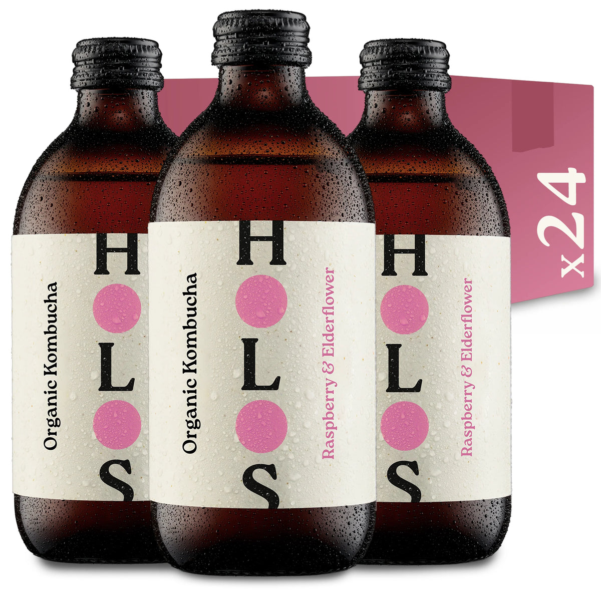 Holos Raspberry & Elderflower Organic Kombucha 330ml - Pack of 24