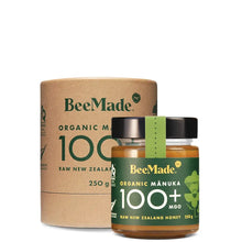 BeeMade - Organic Mànuka Honey MGO 100+ 250g next to cardboard tube packaging