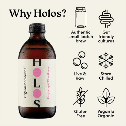 Holos Raspberry & Elderflower Organic Kombucha 330ml - Case of 12