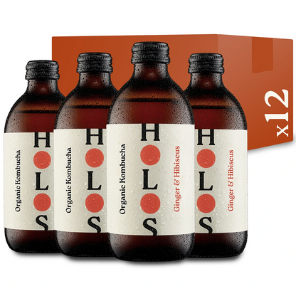 Holos Ginger & Hibiscus Organic Kombucha 330ml - Case of 12