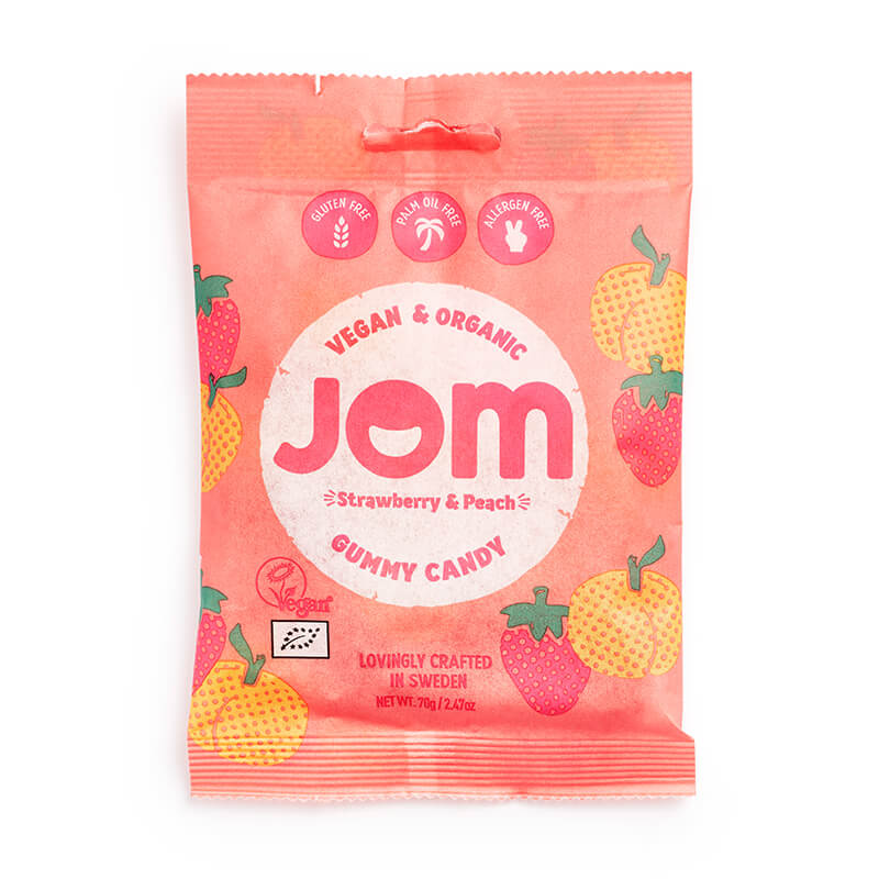 JOM - Organic and Vegan Strawberry & Peach Gummies 16 x 70g