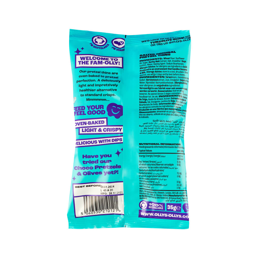 Olly's Wholesale - Original Salted Pretzel Thins 35g Back of Bag