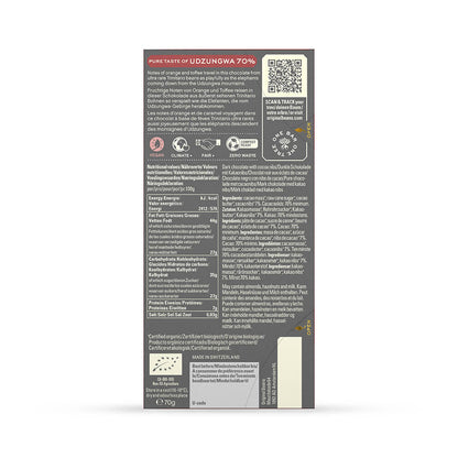 Original Beans Wholesale - Udzungwa Chocolate Bar 70% 13 x 70g Back of Bar
