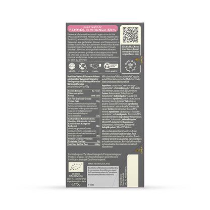 Original Beans Wholesale - Virunga Chocolate Bar 55% 13 x 70g Back of Bag